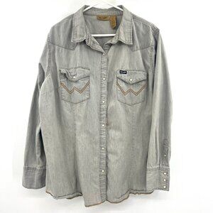 Wrangler Gray Pearl Snap Western Shirt Women's XXL 100% Cotton